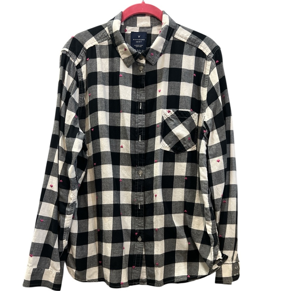 100% Cotton American Eagle Outfitters Black and White Plaid Boyfriend Shirt XL